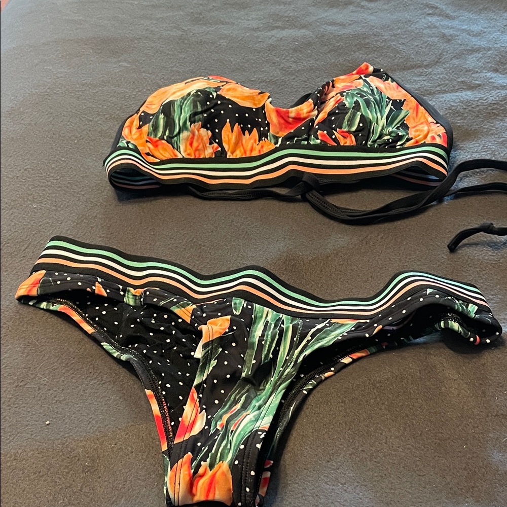 Tropical Vibes Black and Orange Bikini Set